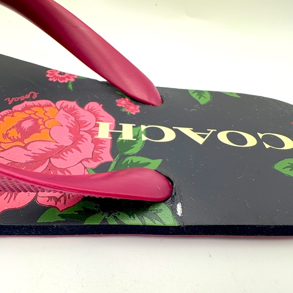 Coach Black and Burgundy with Pink Floral Flip Flop Sandals 8 - Picture 6 of 9